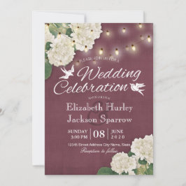 bröllopsinbjudan White Hydrangeas String Ljus Inbjudningar