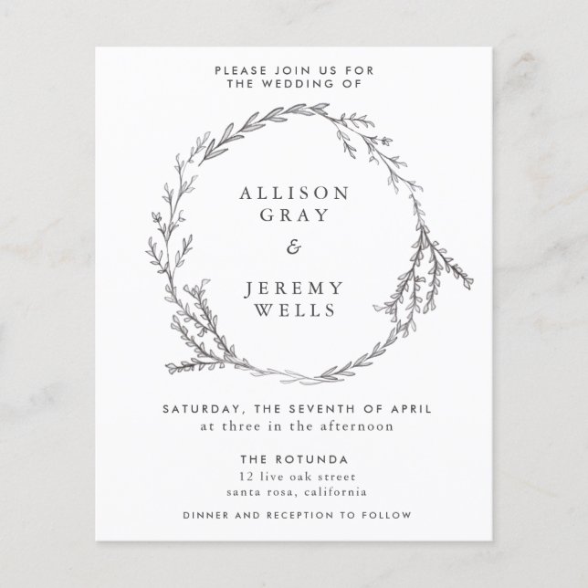 Bröllopsinbjudans budgettröskel flygblad (Framsidan)