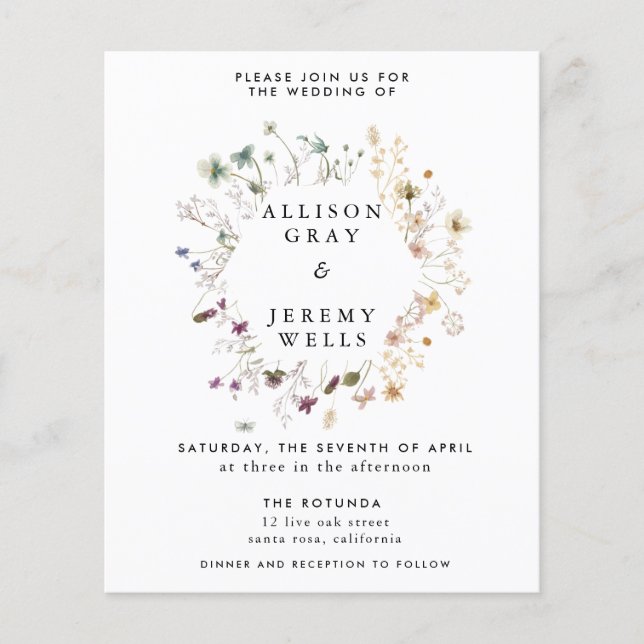 Bröllopsinbjudans budgettröskel flygblad (Framsidan)