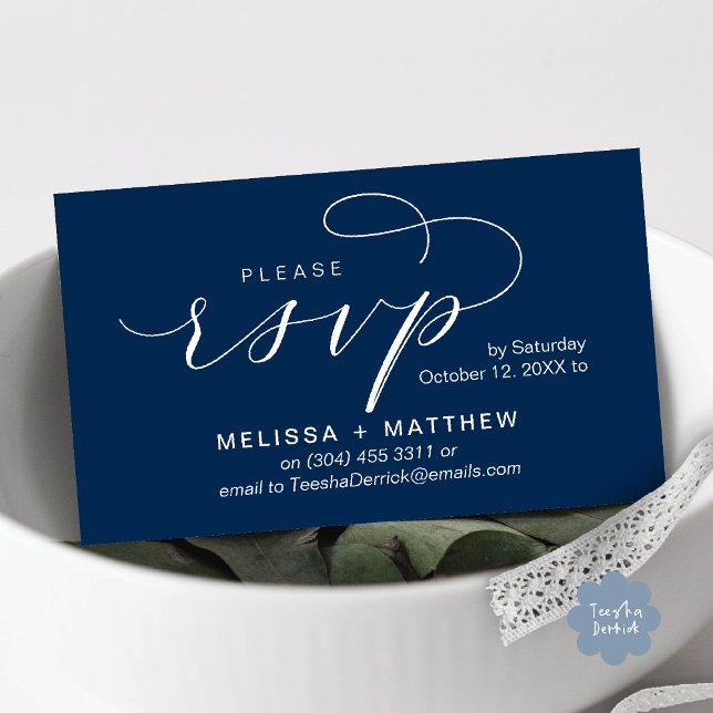 Bröllopsinbjudans påminnelse om OSA Modern Minimal Tilläggskort (Modern Wedding Celebration Invites RSVP Reminder Enclosed Card in Aesthetic Navy Blue)