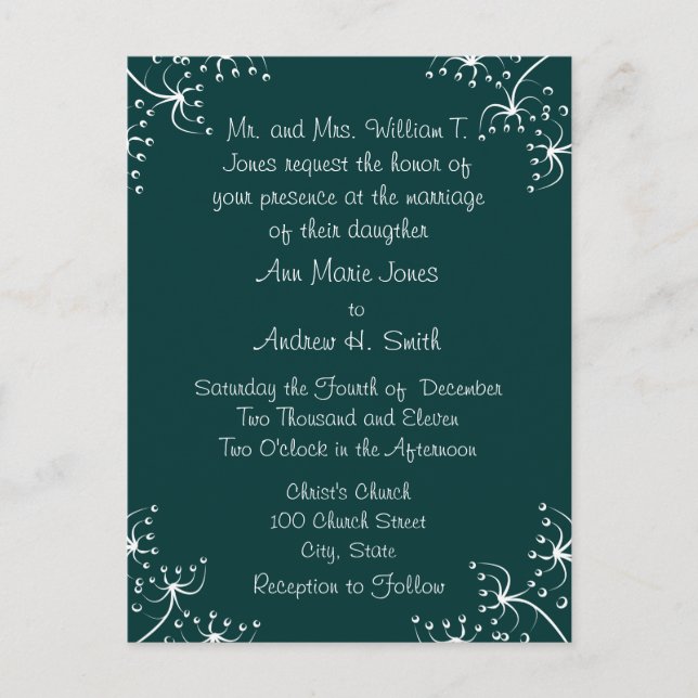 Bröllopsinbjudans Vild - blomma hörn Inbjudan Vykort (Framsida)