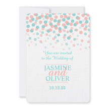 Bröllopsinbjudningar av korall rosa och grönt (blå