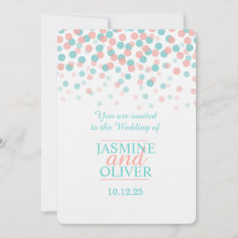 Bröllopsinbjudningar av korall rosa och grönt (blå inbjudningar
