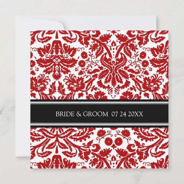 Bröllopsinbjudningar Black Red Damask Pattern Inbjudningar (Framsida)