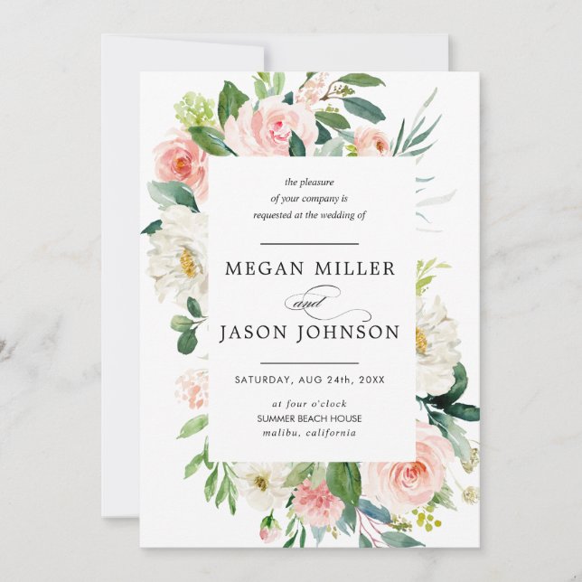 Bröllopsinbjudningar, Blommigt, Elegant, Klassisk Inbjudningar (Framsida)