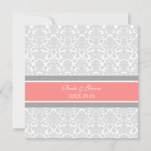 Bröllopsinbjudningar Coral Grått White Damask Inbjudningar
