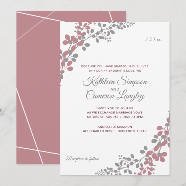 Bröllopsinbjudningar Dusty Rose Baby's Breath Inbjudningar (Fram/baksida)