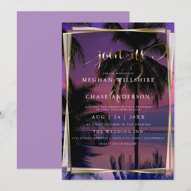 Bröllopsinbjudningar  |  Exotisk Tropisk Natt Stra Inbjudningar (Fram/baksida)