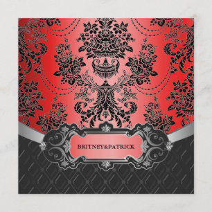 Bröllopsinbjudningar för Apple Red & Black Damask Inbjudningar