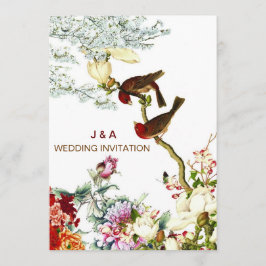 Bröllopsinbjudningar för blommande fåglar och blom inbjudningar