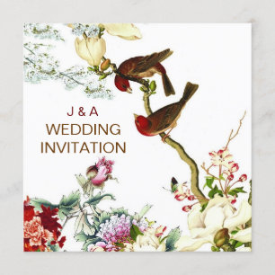 Bröllopsinbjudningar för blommande fåglar och blom inbjudningar