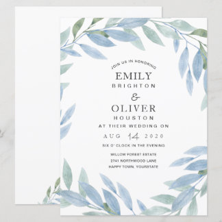 Bröllopsinbjudningar för Blommigt med blå vattenfä Inbjudningar