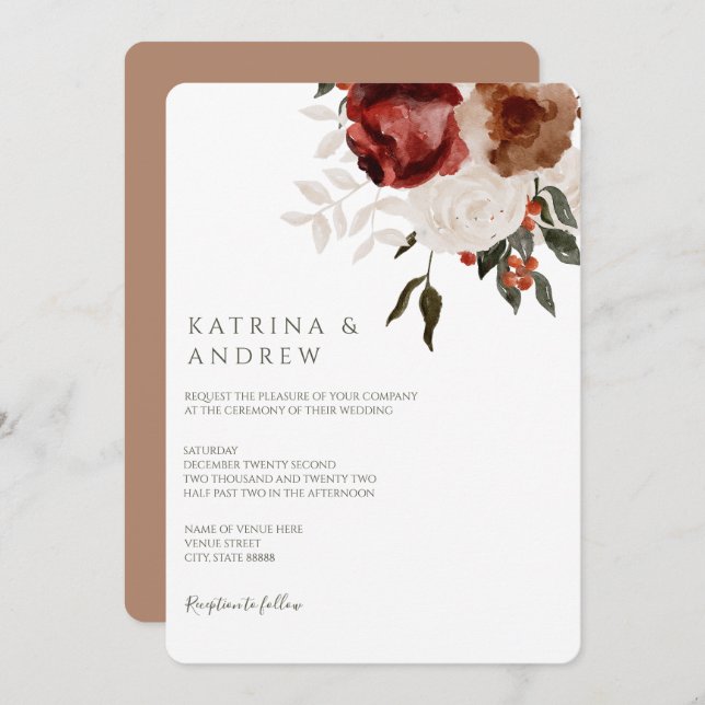 Bröllopsinbjudningar för Blommigt med vattenfärg Spara Datumet (Fram/baksida)