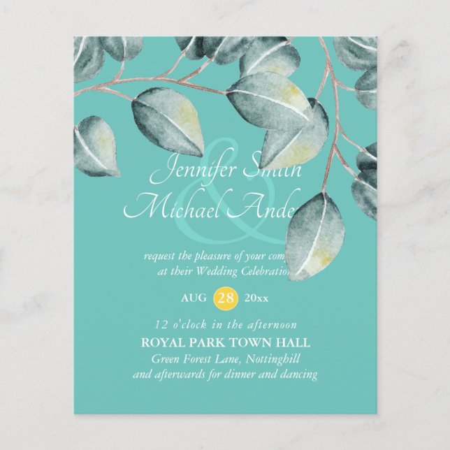 Bröllopsinbjudningar för budgeteukalyptus Greenery (Framsida)