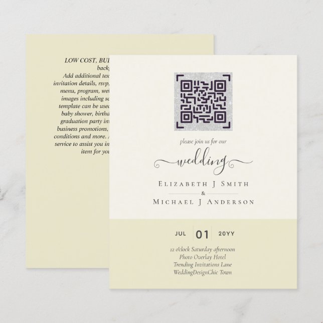 BRÖLLOPSINBJUDNINGAR för BUDGETmodern QR-genomsökn (Fram/baksida)