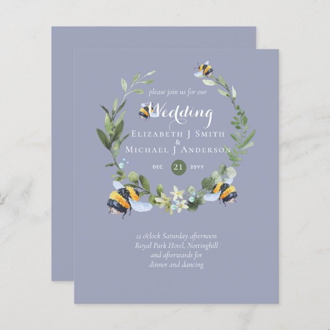 BRÖLLOPSINBJUDNINGAR för BUDGGET Greenery Eucalypt (Fram/baksida)