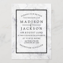 Bröllopsinbjudningar för chic White & Grått Marble