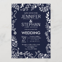 Bröllopsinbjudningar för elegant Blå och vit Blomm
