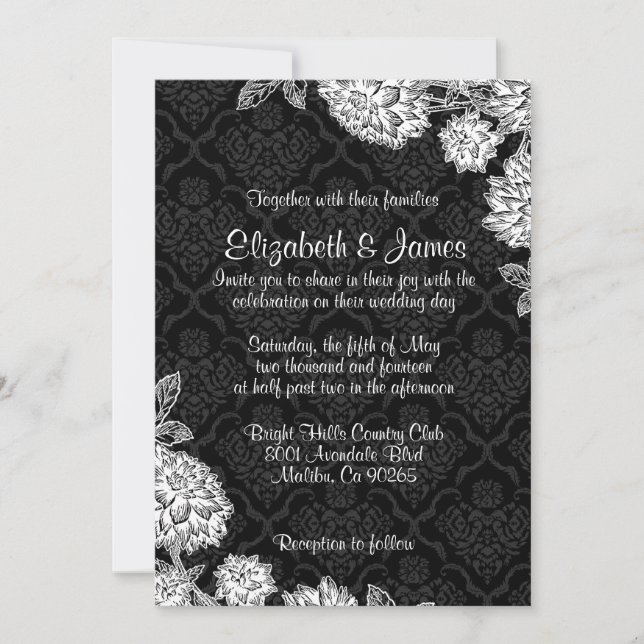 Bröllopsinbjudningar för Elegant Black Damask Inbjudningar (Framsida)