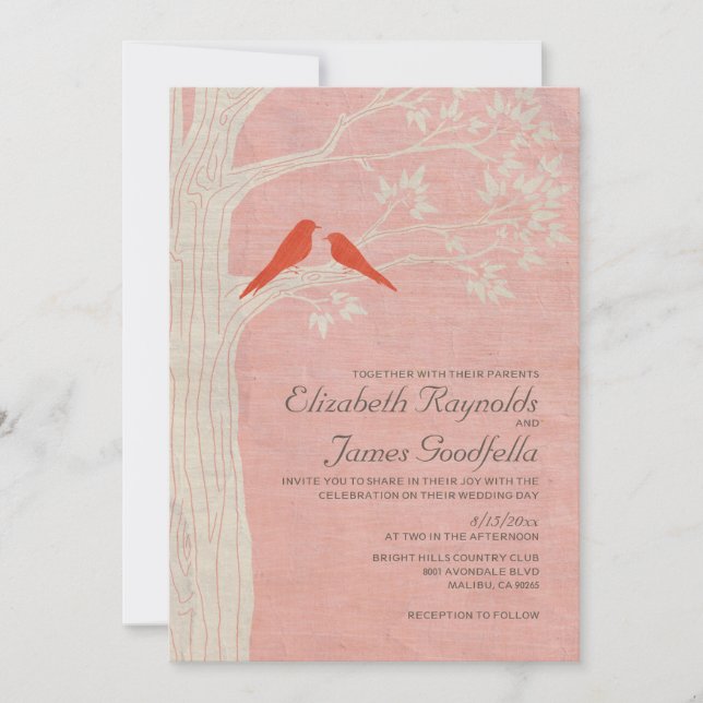 Bröllopsinbjudningar för Elegant Red Birds Inbjudningar (Framsida)