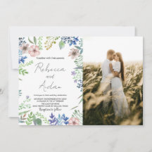 Bröllopsinbjudningar för grönt Blommigt med foto