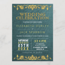 Bröllopsinbjudningar för grönt och Guld Blommigt Inbjudningar