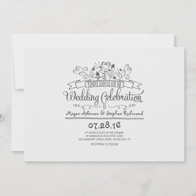 Bröllopsinbjudningar för handskrivna blommor i mod inbjudningar (Framsida)
