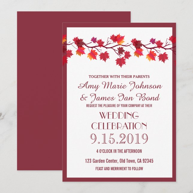 Bröllopsinbjudningar för hösten Löv Inbjudningar (Fram/baksida)