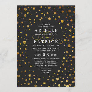 Bröllopsinbjudningar för konfetti guld och svarta inbjudningar
