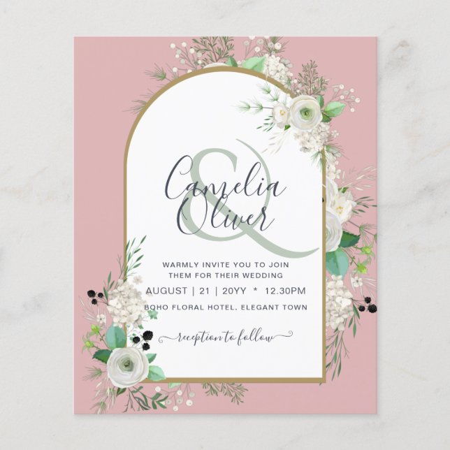 Bröllopsinbjudningar för lägsta BUDGETEN Vit ros Flygblad (Framsidan)