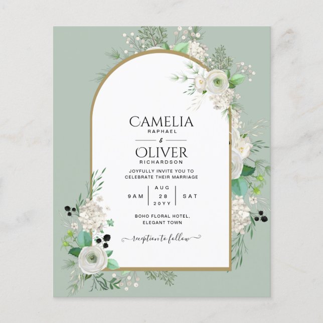 Bröllopsinbjudningar för lägsta BUDGETEN Vit ros Flygblad (Framsidan)