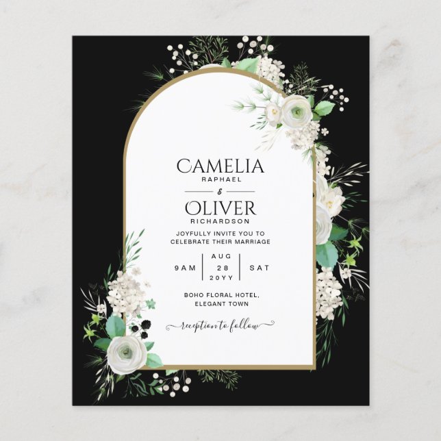 Bröllopsinbjudningar för lägsta BUDGETEN Vit ros Flygblad (Framsidan)