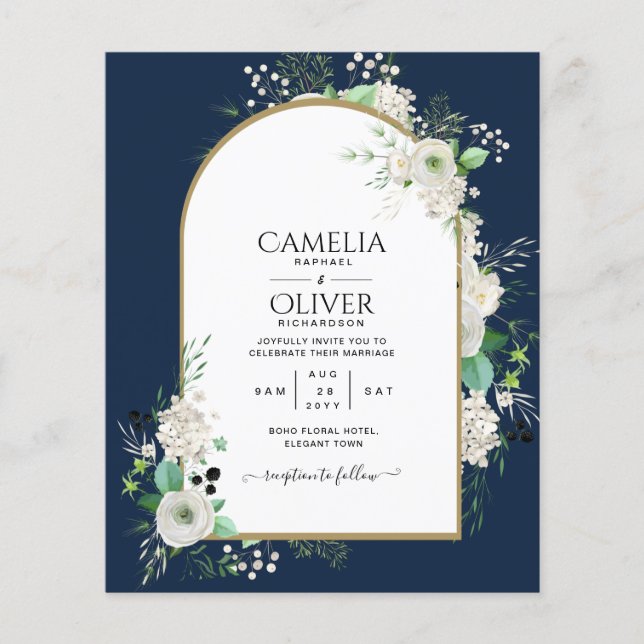 Bröllopsinbjudningar för lägsta BUDGETEN Vit ros Flygblad (Framsidan)