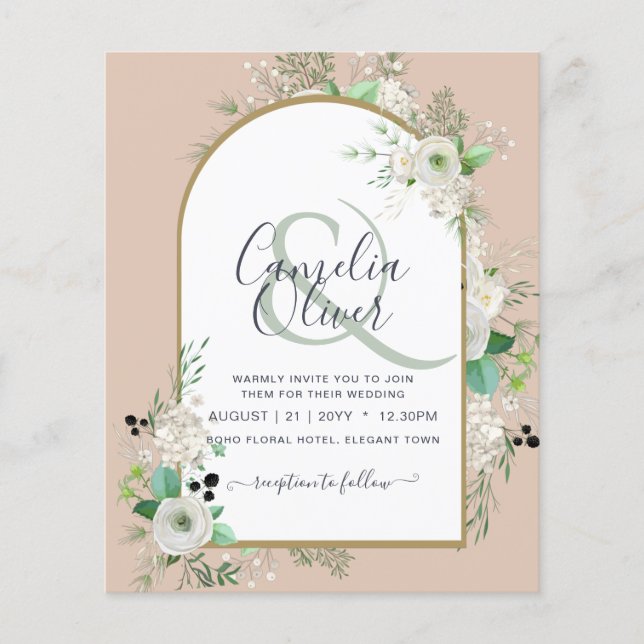 Bröllopsinbjudningar för lägsta BUDGETEN Vit ros Flygblad (Framsidan)