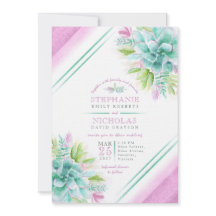 Bröllopsinbjudningar för lila av grönt av mjuk vat