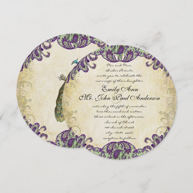 Bröllopsinbjudningar för lila och Grönt Inbjudningar (Fram/baksida)