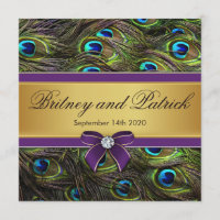 Bröllopsinbjudningar för Lila och Guld Peacock Fea