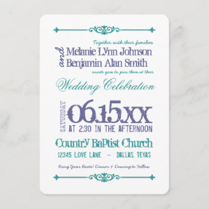 Bröllopsinbjudningar för Lila Turquoise Typography Inbjudningar