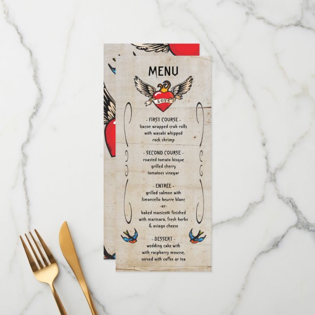 Bröllopsinbjudningar för påfyllnad av vågat hjärta meny (Fram/Back In Situ)