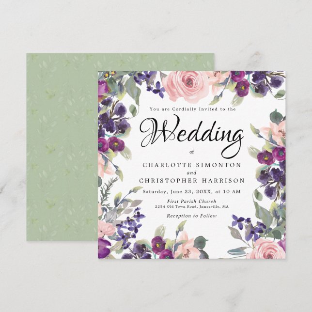 Bröllopsinbjudningar för plommontorn med  Blommigt Inbjudningar (Fram/baksida)