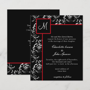 Bröllopsinbjudningar för Red Black Damask