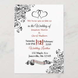 Bröllopsinbjudningar för röda, svarta och vita öro inbjudningar