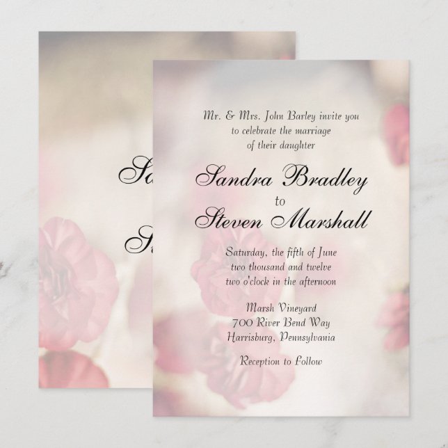 Bröllopsinbjudningar för rosa Blommigt Inbjudningar (Fram/baksida)