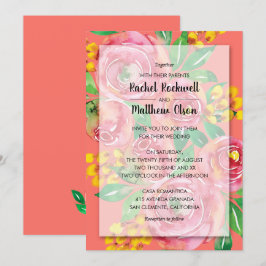 Bröllopsinbjudningar för rosa, Gult, levande koral