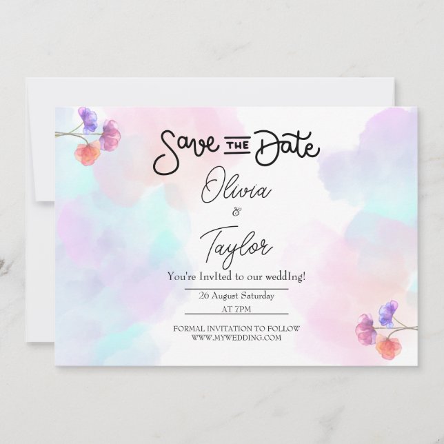 Bröllopsinbjudningar för rosa och blått vatten inbjudningar (Framsida)
