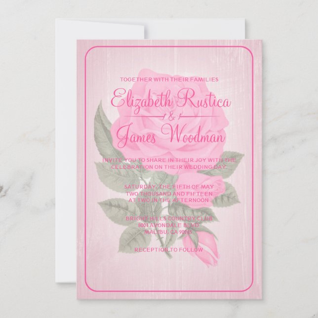 Bröllopsinbjudningar för Rosa och vit rustik Blomm Inbjudningar (Framsida)