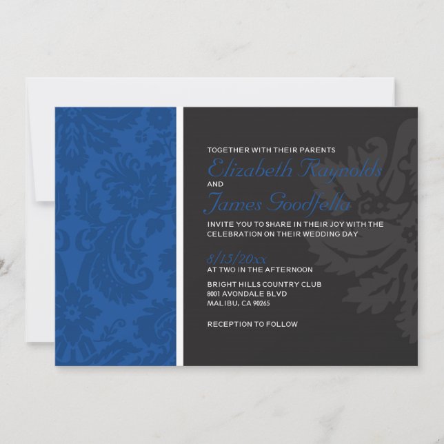 Bröllopsinbjudningar för Royal Blue Damask Inbjudningar (Framsida)