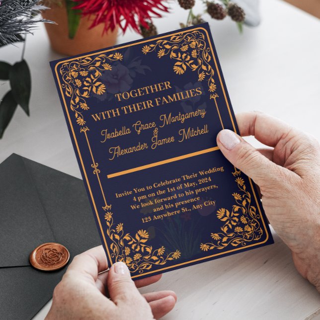 Bröllopsinbjudningar för royal Blue och Guld Inbjudningar (funny wedding gift, terracotta wedding invitations, Invite Template Set, funny wedding invitations w)