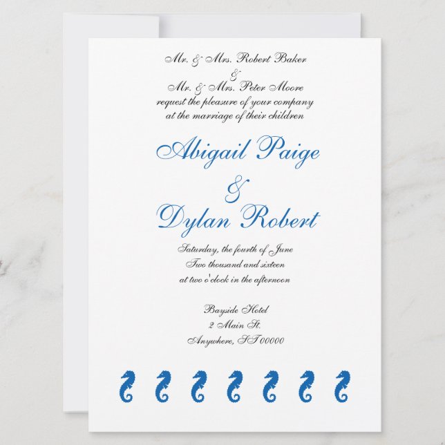 Bröllopsinbjudningar för "Sea Horse Serenity" Inbjudningar (Framsida)