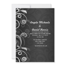 Bröllopsinbjudningar för svart och vit modern Blom